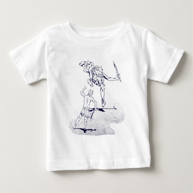 Camiseta Para Bebê História de Bíblia de David e Golias (Frente)