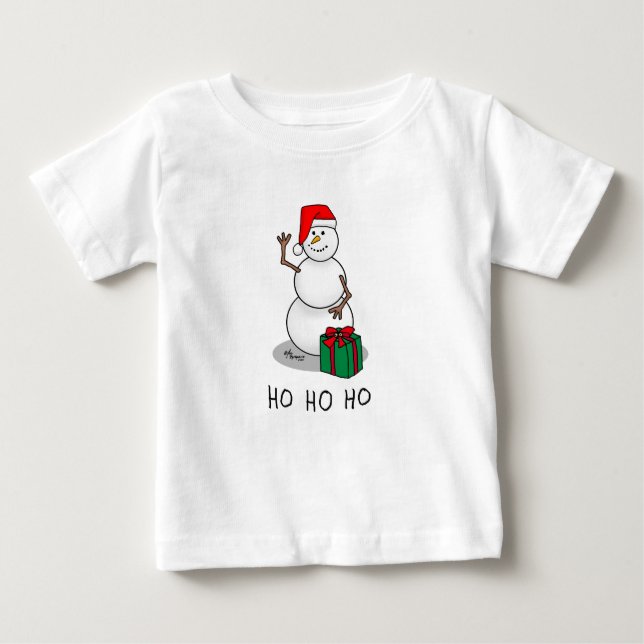 Camiseta Para Bebê Ho Ho Feliz Papais noeis de Natal Bonito Snowman (Frente)
