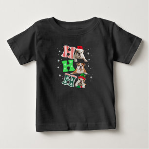 Camiseta Para Bebê Ho Ho Ho Bulldog Inglês Papai Noel Rena Natal