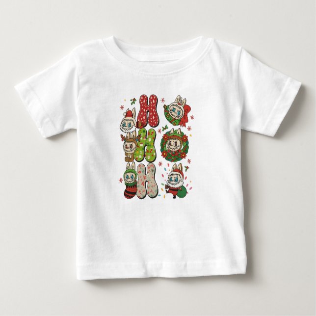 Camiseta Para Bebê Ho Ho Ho Cute Christmas Monster Characters Tee (Frente)