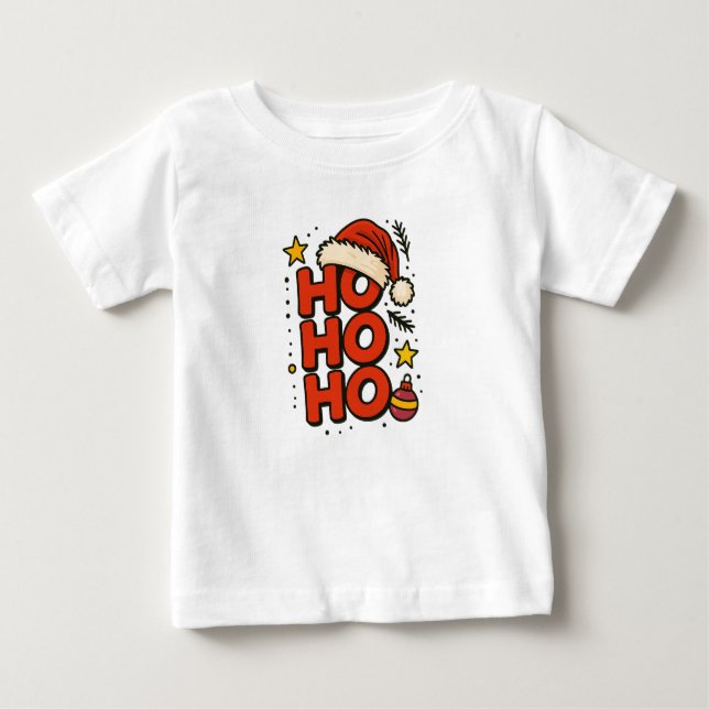 Camiseta Para Bebê Ho Ho Ho Santa Hat Christmas Tee (Frente)