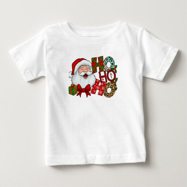 Camiseta Para Bebê Ho Ho Ho Santa Laughing Face Christmas Tee (Frente)