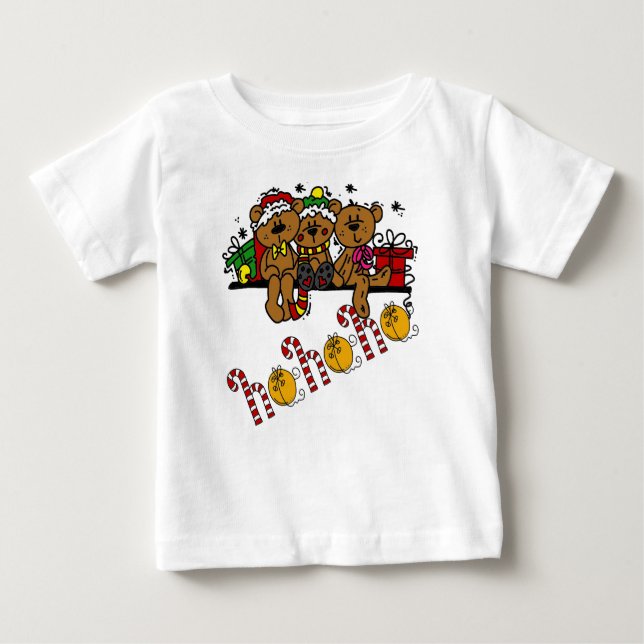 Camiseta Para Bebê Ho Ho Ho Teddy Bears (Frente)