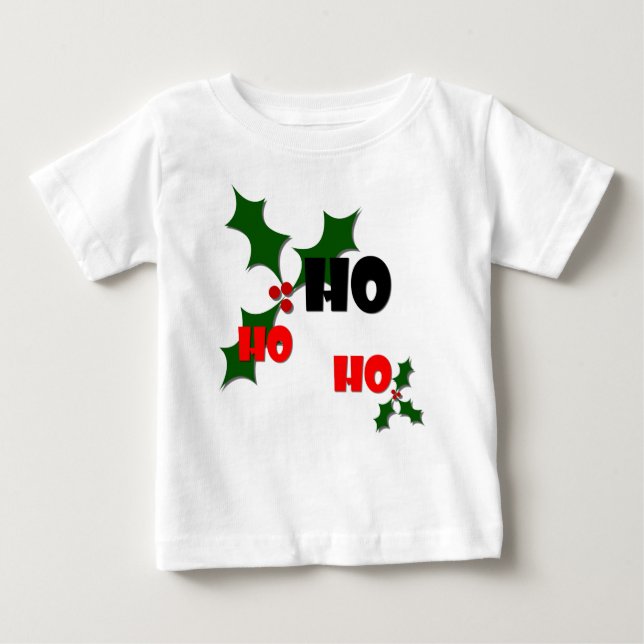Camiseta Para Bebê Ho Ho Holly & Berries (Frente)