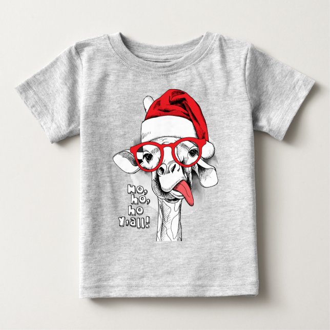 Camiseta Para Bebê Ho Ho Y’all Giraffe Baby T-Shirt (Frente)