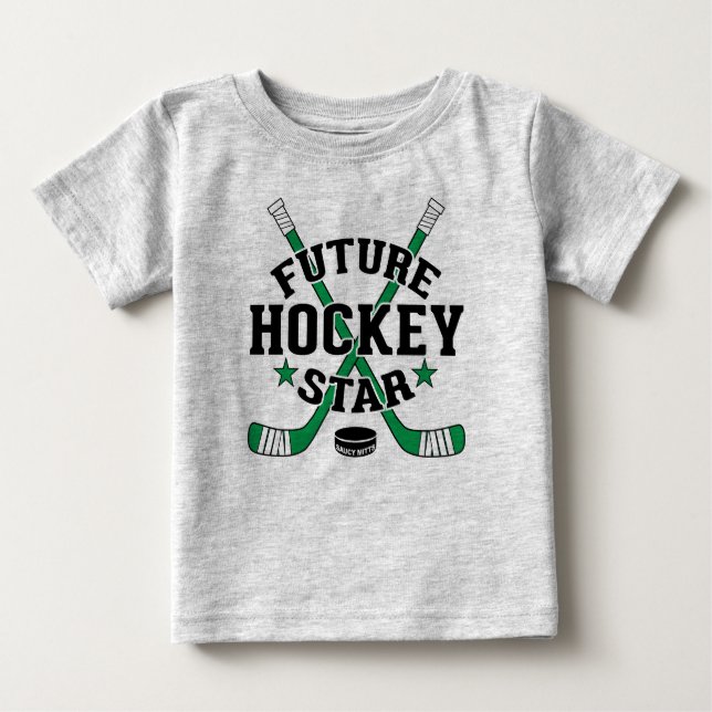 Camiseta Para Bebê Hockey com Bebê Futuro de Hockey com Estrelas Verd (Frente)