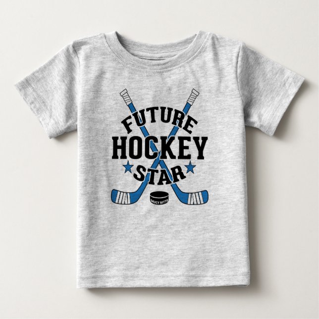 Camiseta Para Bebê Hockey com Bebê Futuro Hockey Star Blue Hockey Sti (Frente)