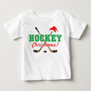Camiseta Para Bebê Hockey com palitos de Natal com Papai Noel