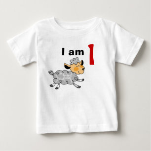 Camiseta Para Bebê Hoje tenho 1 ano (cordeiro giro)