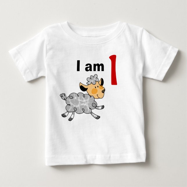 Camiseta Para Bebê Hoje tenho 1 ano (cordeiro giro) (Frente)