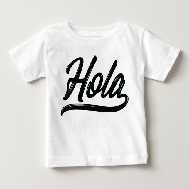 Camiseta Para Bebê Hola Script (Preto) (Frente)