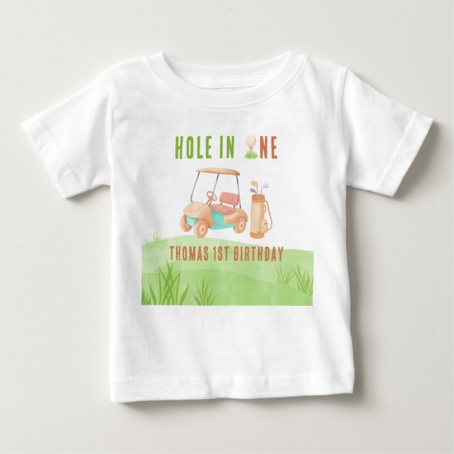 Camiseta Para Bebê Hole In One First Birthday Party (Frente)