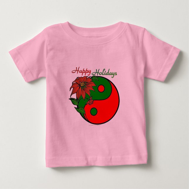 Camiseta Para Bebê Holiday Yin Yang Poinsettia Green Red (Frente)
