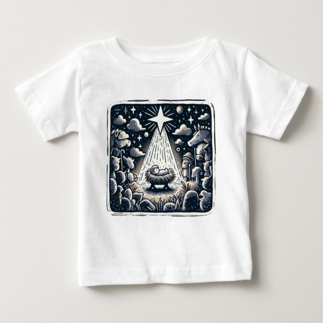 Camiseta Para Bebê Holy Night Nativity: Contrast Art (Frente)