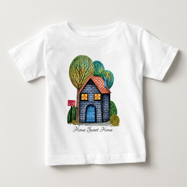 Camiseta Para Bebê Home Art Bonito De Aquarela (Frente)