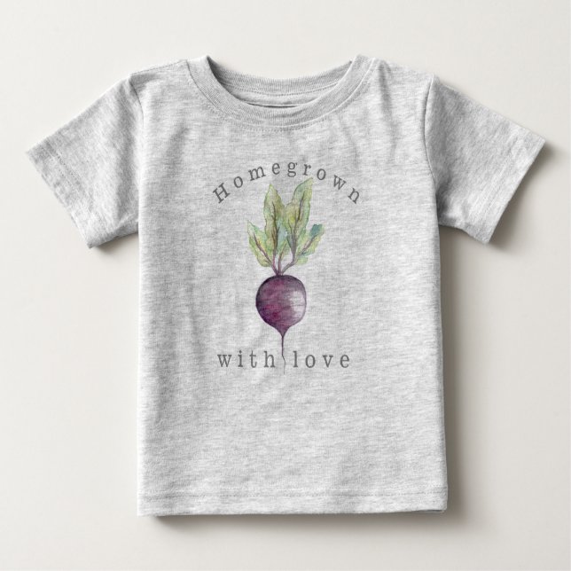 Camiseta Para Bebê Homegrown com amor | Beterraba | Veggie orgânica (Frente)