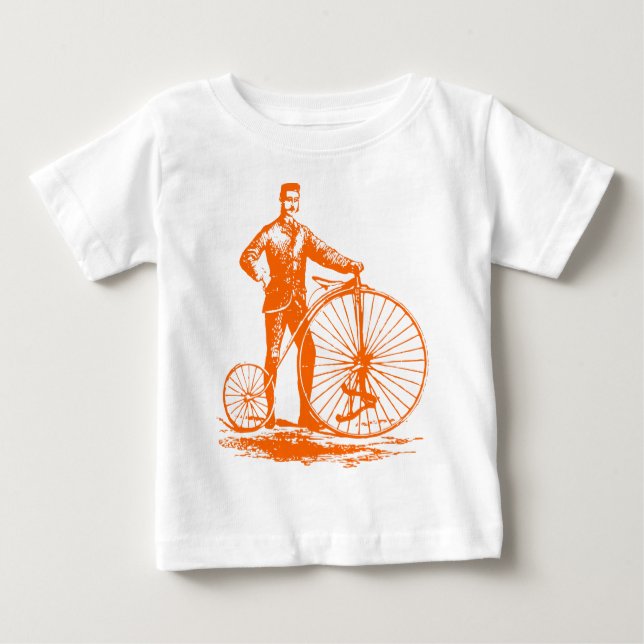 Camiseta Para Bebê Homem com Penny Farthing - Orange (Frente)