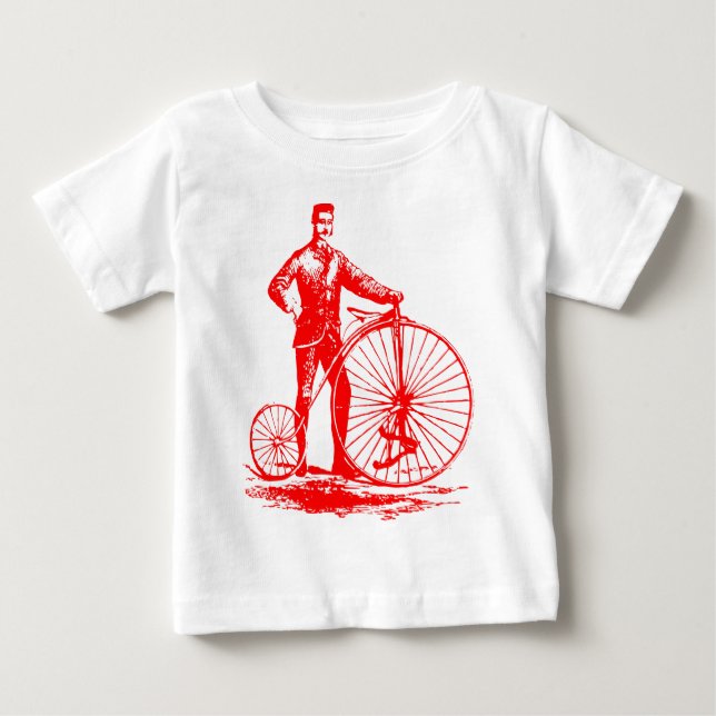 Camiseta Para Bebê Homem com Penny Farthing - Vermelho (Frente)