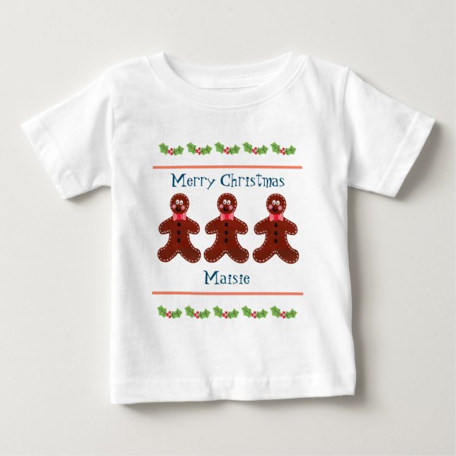 Camiseta Para Bebê Homem de Gengibre de Natal Bonito Personalizado Be (Frente)