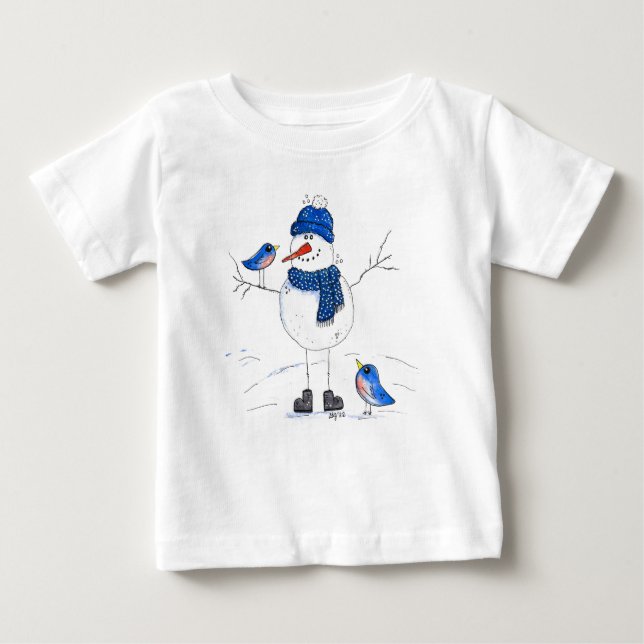 Camiseta Para Bebê Homem de neve de pernas longas (Frente)
