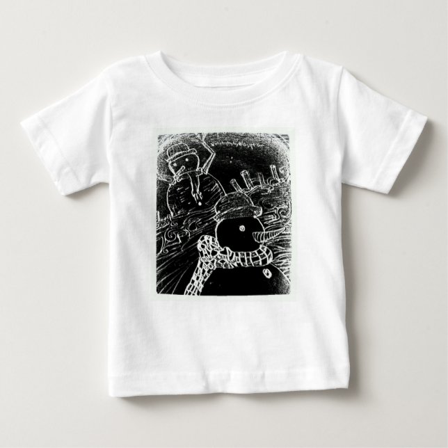 Camiseta Para Bebê Homem de neve e Yaie no Natal preto (Frente)