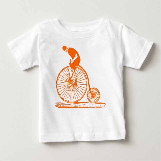 Camiseta Para Bebê Homem em uma penny Farthing - Laranja (Frente)