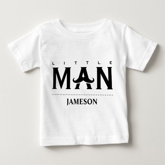 Camiseta Para Bebê Homem Pequeno Engraçado Bigode de Nome Personaliza (Frente)