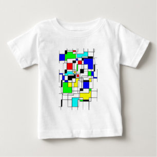 Camiseta Para Bebê Homenagem Aleatória aos quadrados a Mondrian