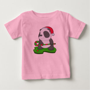 Camiseta Para Bebê Hóquei de Natal em Panda