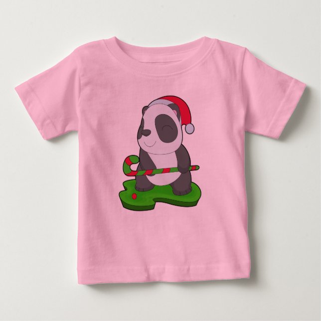 Camiseta Para Bebê Hóquei de Natal em Panda (Frente)