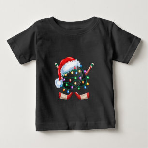 Camiseta Para Bebê Hóquei no Gelo Papai Noel Bola de Hóquei Natal Esp
