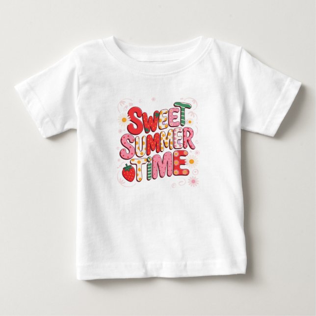 Camiseta Para Bebê Horário de verão doce Coquette Strawberry Retro Be (Frente)
