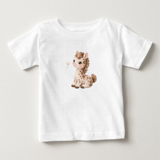 Camiseta Para Bebê Horse Baby T-Shirt – Cute Spotted & Striped Babies (Frente)