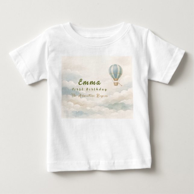Camiseta Para Bebê Hot Air Balloon First Birthday Baby T-Shirt (Frente)