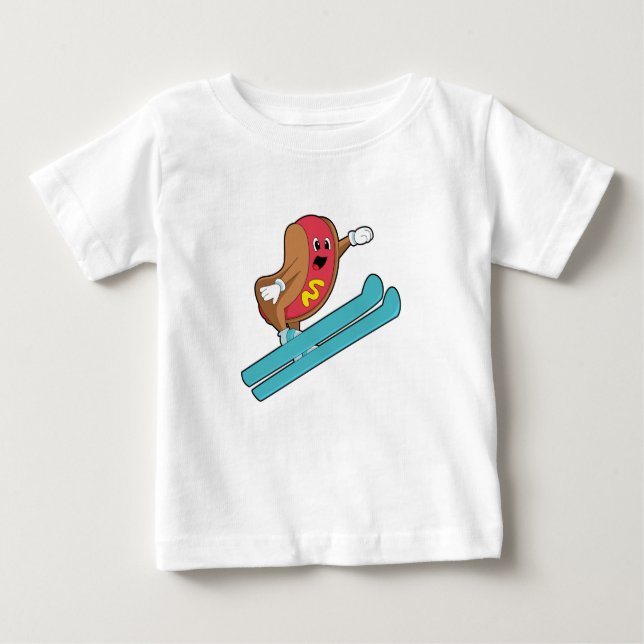 Camiseta Para Bebê Hotdog como saltador de Esqui com Ski.PNG (Frente)