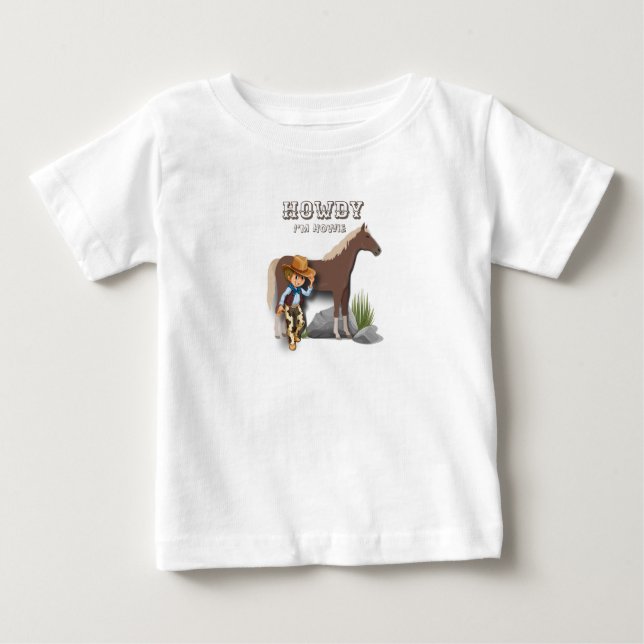 Camiseta Para Bebê Howdy Howies, 1º aniversário da impressão de anima (Frente)