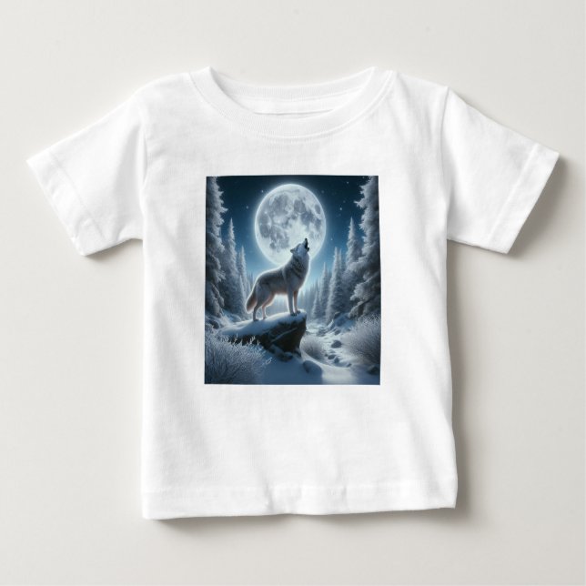 Camiseta Para Bebê Howling Wolf In Winter (Frente)