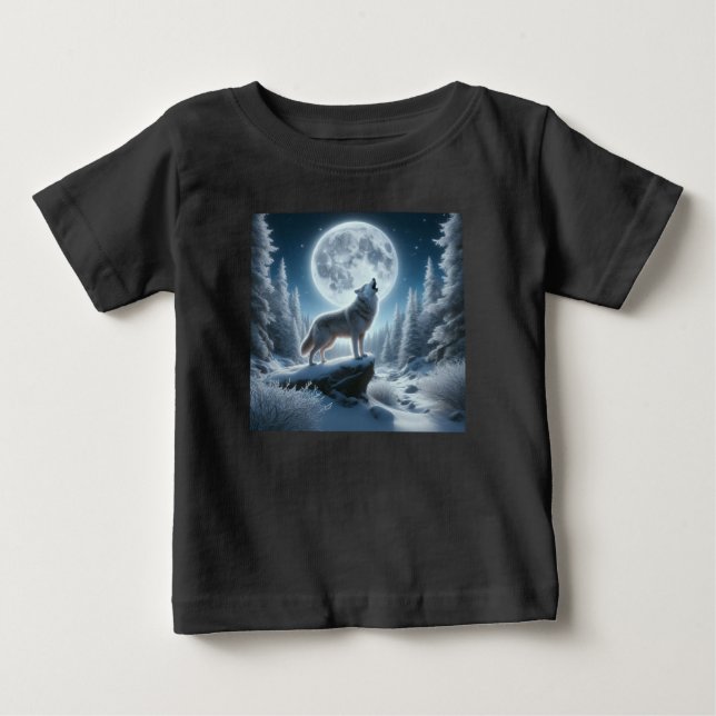 Camiseta Para Bebê Howling Wolf In Winter (Frente)