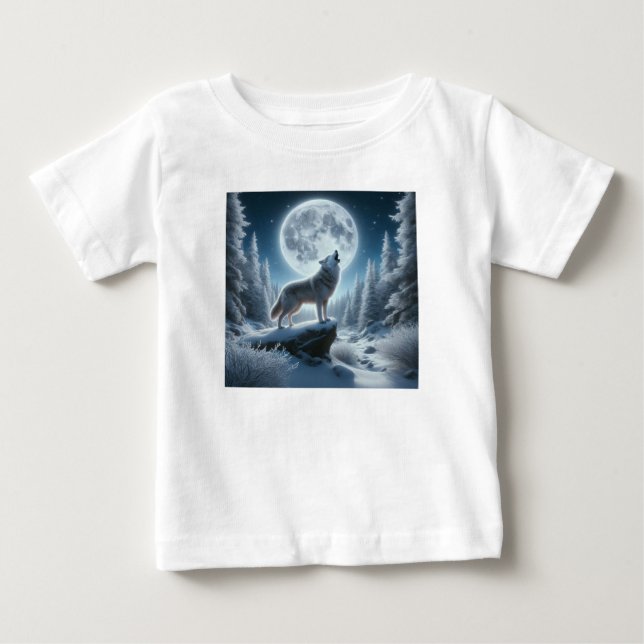 Camiseta Para Bebê Howling Wolf In Winter (Frente)