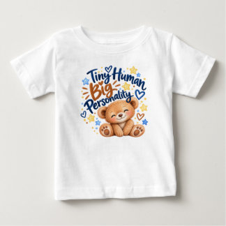 Camiseta Para Bebê Humano Minúsculo Grande Personalidade Urso de Pelú