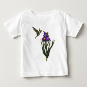 Camiseta Para Bebê Hummingbird Iris Flower
