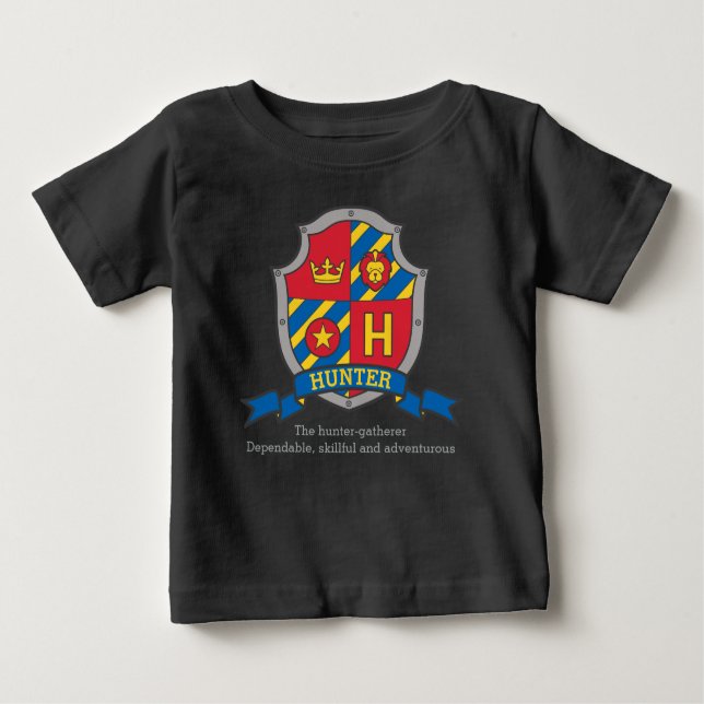 Camiseta Para Bebê Hunter H name significa crest knights shield (Frente)