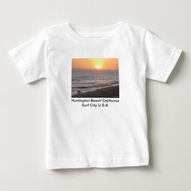 Camiseta Para Bebê Huntington Beach "Cidade das Ondas" (Frente)