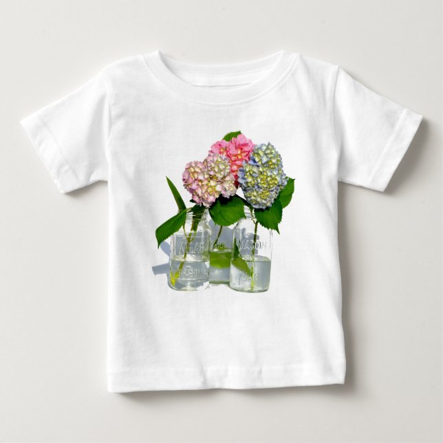 Camiseta Para Bebê Hydrangeas e Mason jar (Frente)