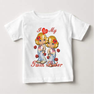 Camiseta Para Bebê I (Coração) minha irmã gêmea