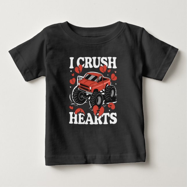 Camiseta Para Bebê I Crush Hearts Monster Truck Dia de os namorados (Frente)