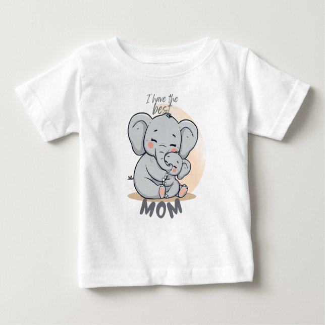Camiseta Para Bebê I Have the Best MOM – Cute Elephant T-Shirt (Frente)