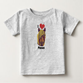 Camiseta Para Bebê I Heart Love Ponies Fofo T-Shirt