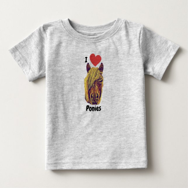 Camiseta Para Bebê I Heart Love Ponies Fofo T-Shirt (Frente)