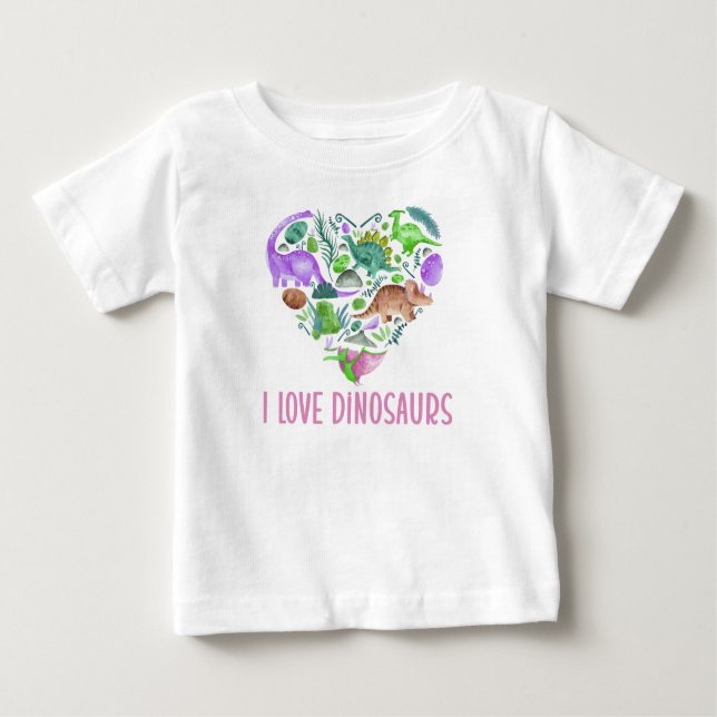 Camiseta Para Bebê I Love Dinosaurs, Dinosaur Heart Valentine (Frente)